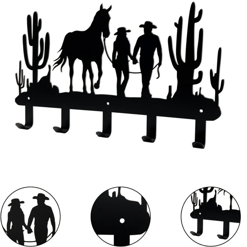 Metal Cowboy Horseback Wall Art, Large Aluminum Sunset Cactus Decor for Living Room Entryway