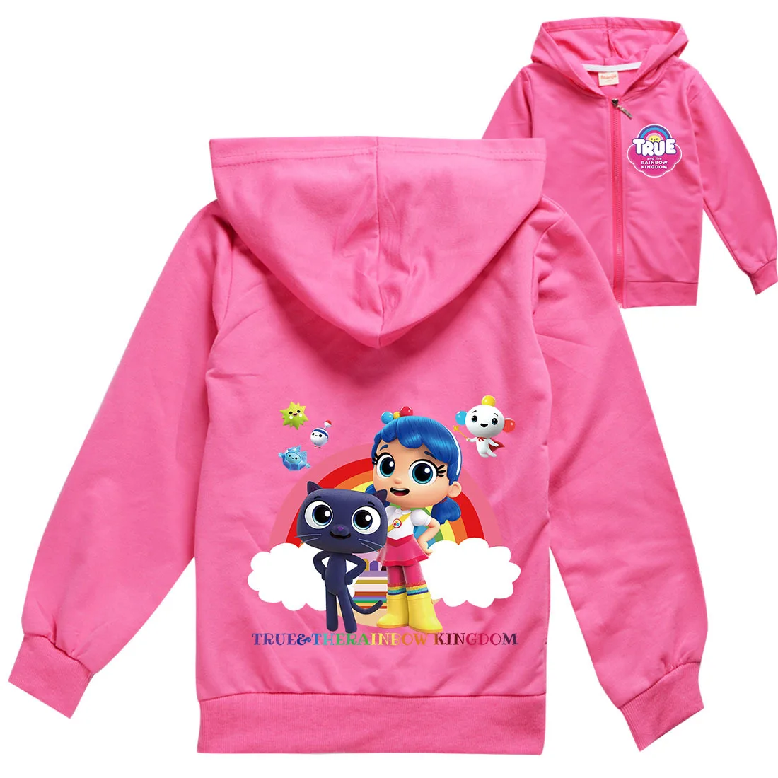 Lovely True and The Anime Rainbow Kingdom Clothes Kids Pink Hooded Zipper Jacket Boys Spring Fall Outerwear Girls Casual Coats