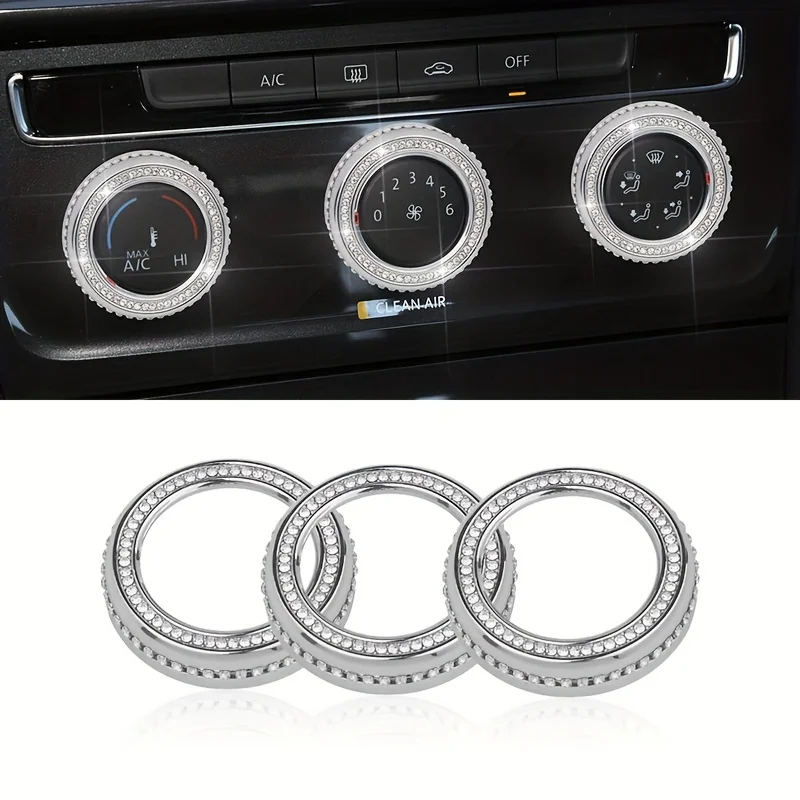 

3Pcs Bling Car Center Console Air Conditioner Control Knob Switch Circles Decoration Cover for VW Volkswagen Tiguan Passat CC