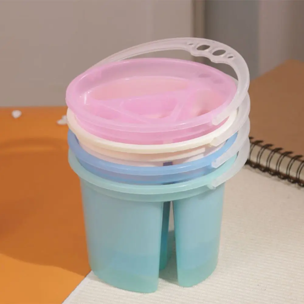 2 Pcs Thickened Design Paint Brush Wash Bucket Multifunctional Translucent Art Brush Bucket Portable with Handle