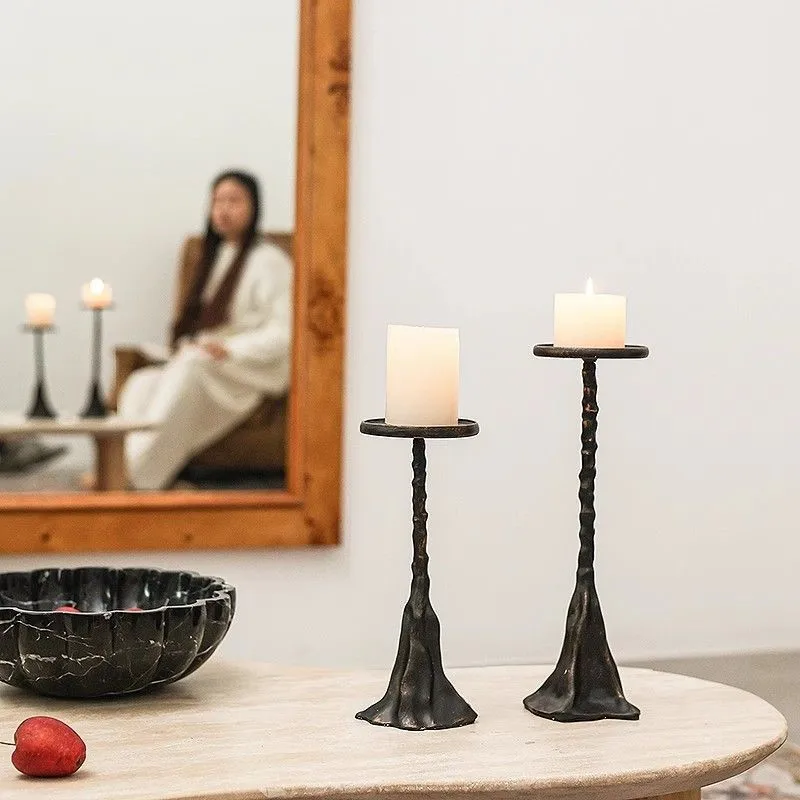 2026 خمر معدن الفضة الشمعدان ضوء فاخر مدخل الفن شمعة حامل الديكور المنزل سطح المكتب الشمعدان حلية LI603 #4