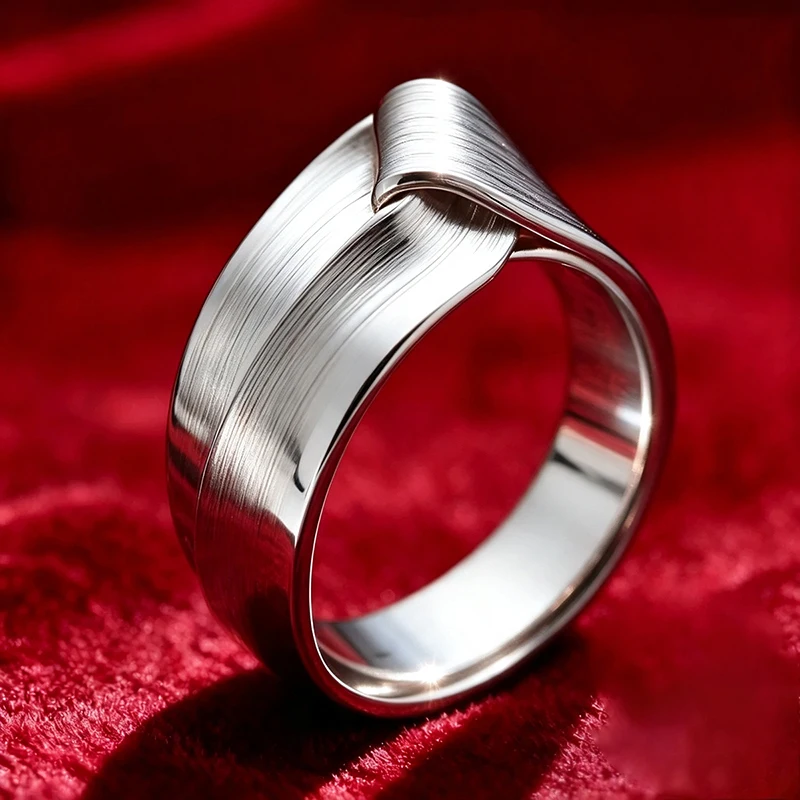 Huitan Gebürstete Silberfarbene Ineinandergreifende Wickelringe für Frauen Minimalistischer Gedrehter Überlappungsring Täglicher Party-Statement-Schmuck – Detail 4