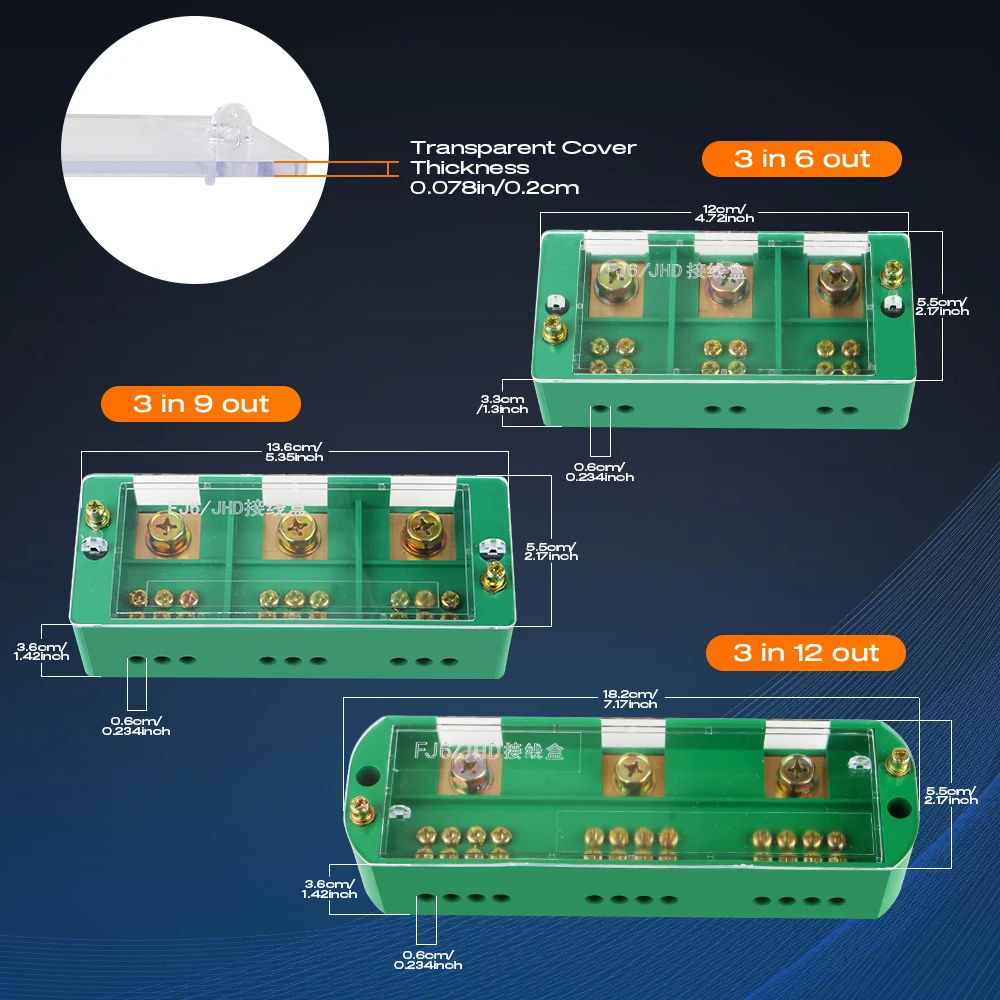 1 Piece Fj6 Three Phase Electrical Junction Box - 3 IN 6/9/12 Ports, Brass Terminal Block, Suitable for Household Distribution view 3