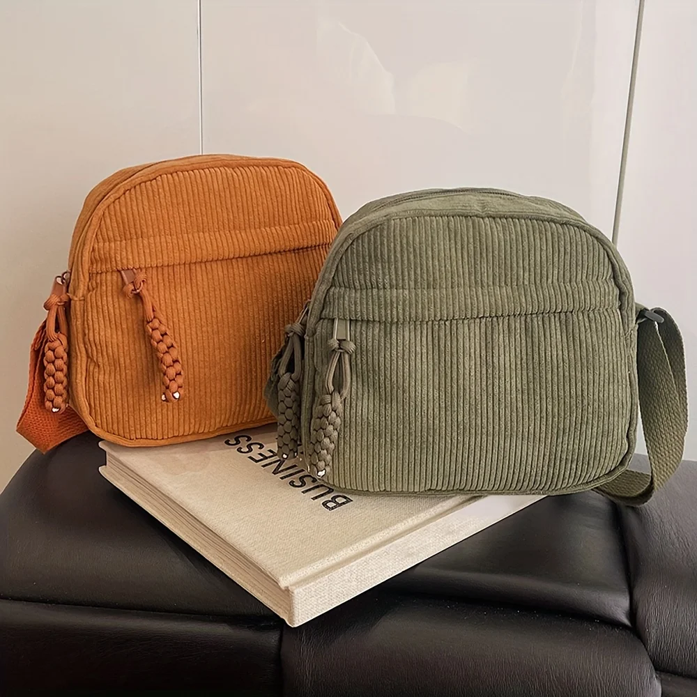 

Vintage and Versatile Harajuku Corduroy Shoulder Bag, Japanese Casual Corduroy Phone Bag, Commuting Key Bag