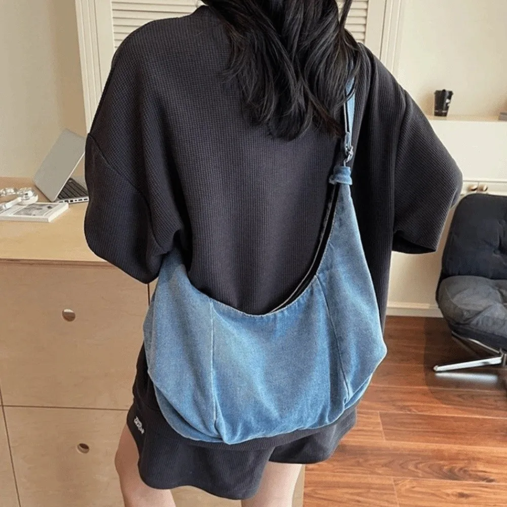 

Fashion Vintage Denim Shoulder Bag Large Capacity Versatile Hobo Sling Bag Zipper Cross Body Satchel Bags Women Men