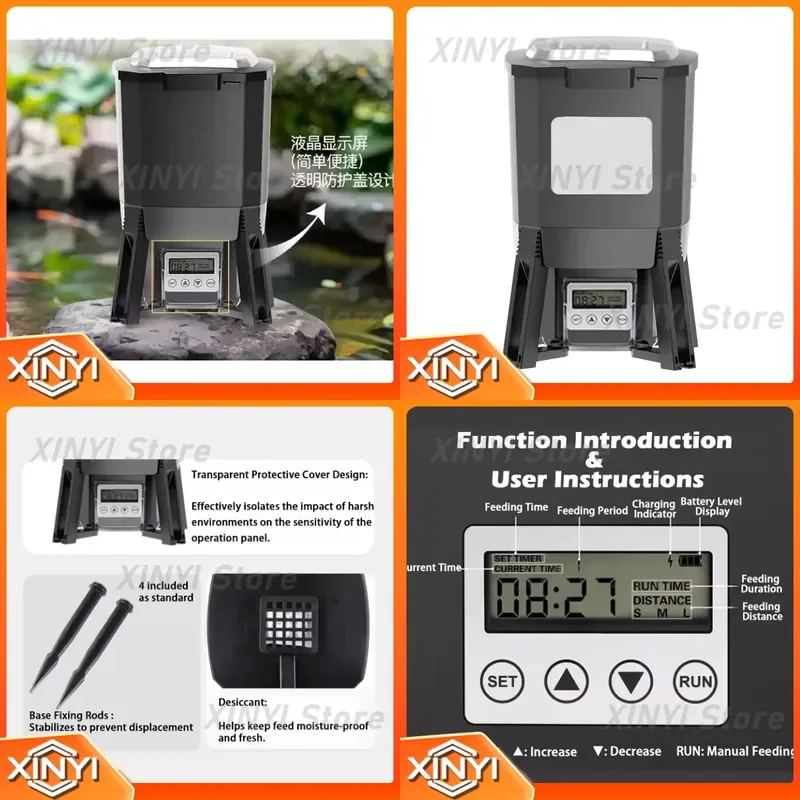 Adjustable Solar Automatic Aquarium Feeder Timer Fish Pond Digital Food Dispenser Koi Pond Intelligent Timing Feeding