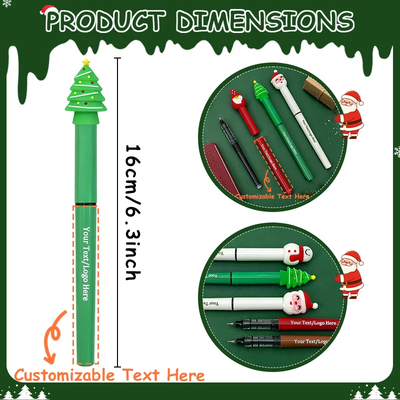 30PCS Customizable Printed Logo Christmas Cartoon Gel Pens Personalized Santa Snowman Reindeer Christmas Tree Cute Kawaii Pens