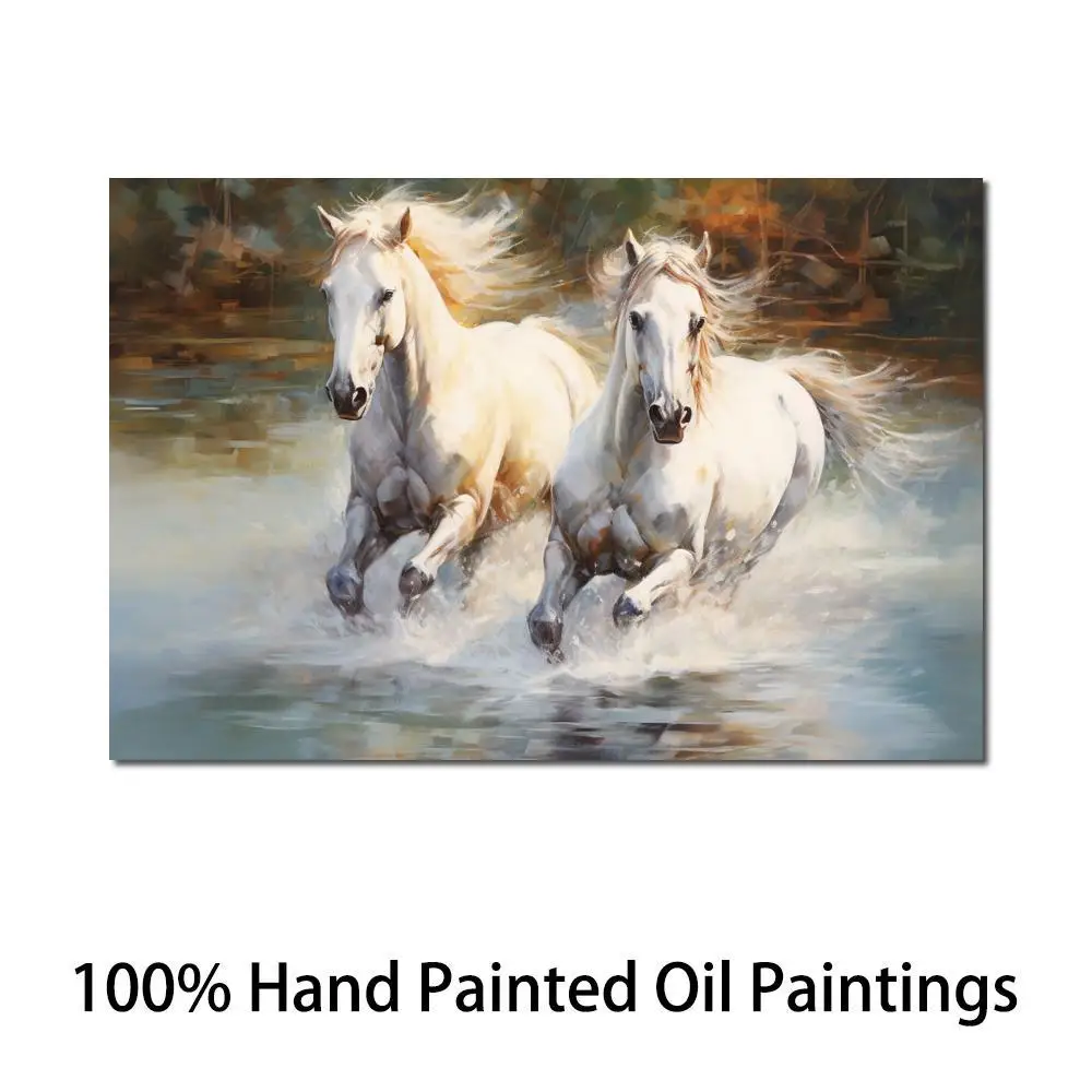 Modern Horse Oil Painting Handmade Canvas Art Running Horses Artwork Contemporary Living Room Decor Large Textured High Quality