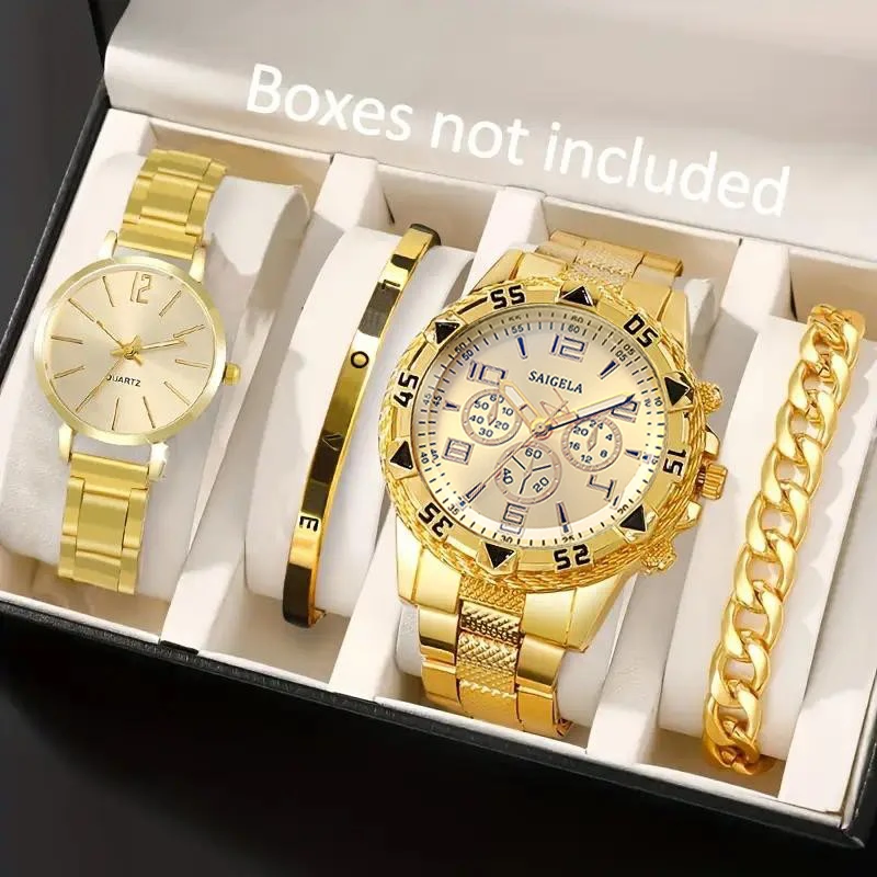 

4 шт./компл. модные часы для пар, роскошные мужские деловые часы с циферблатом, женские кварцевые наручные часы, набор браслетов (без коробки)