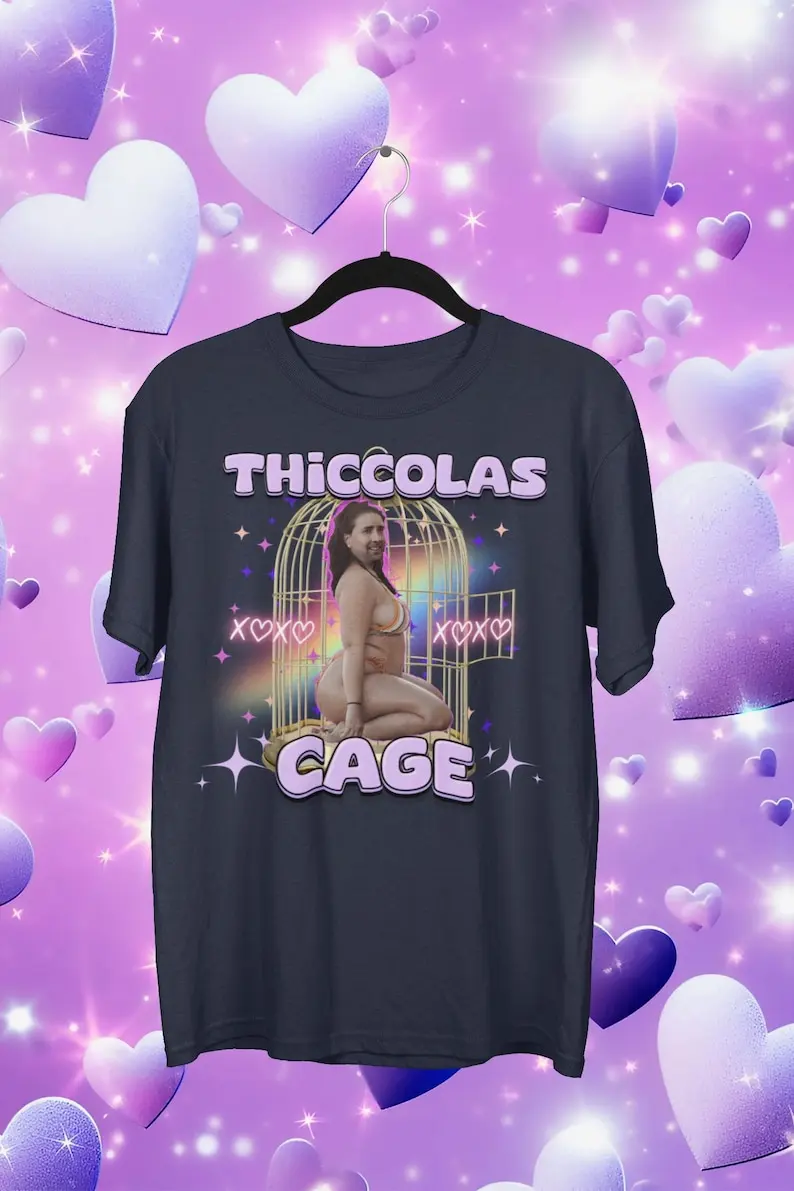 Thiccolas Cage Funny Meme Shirt Gag Tshirt Unhinged Gift Inappropriate Cursed Celebs Celebrities Offensive Raunchy Stupid Meme