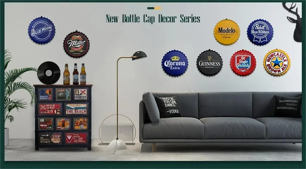 Drink Brand Bottle Cap Decor Tin Sign Plaque Decorative Metal Sign for Restaurant Kitchen Bar Club Wall Decoration