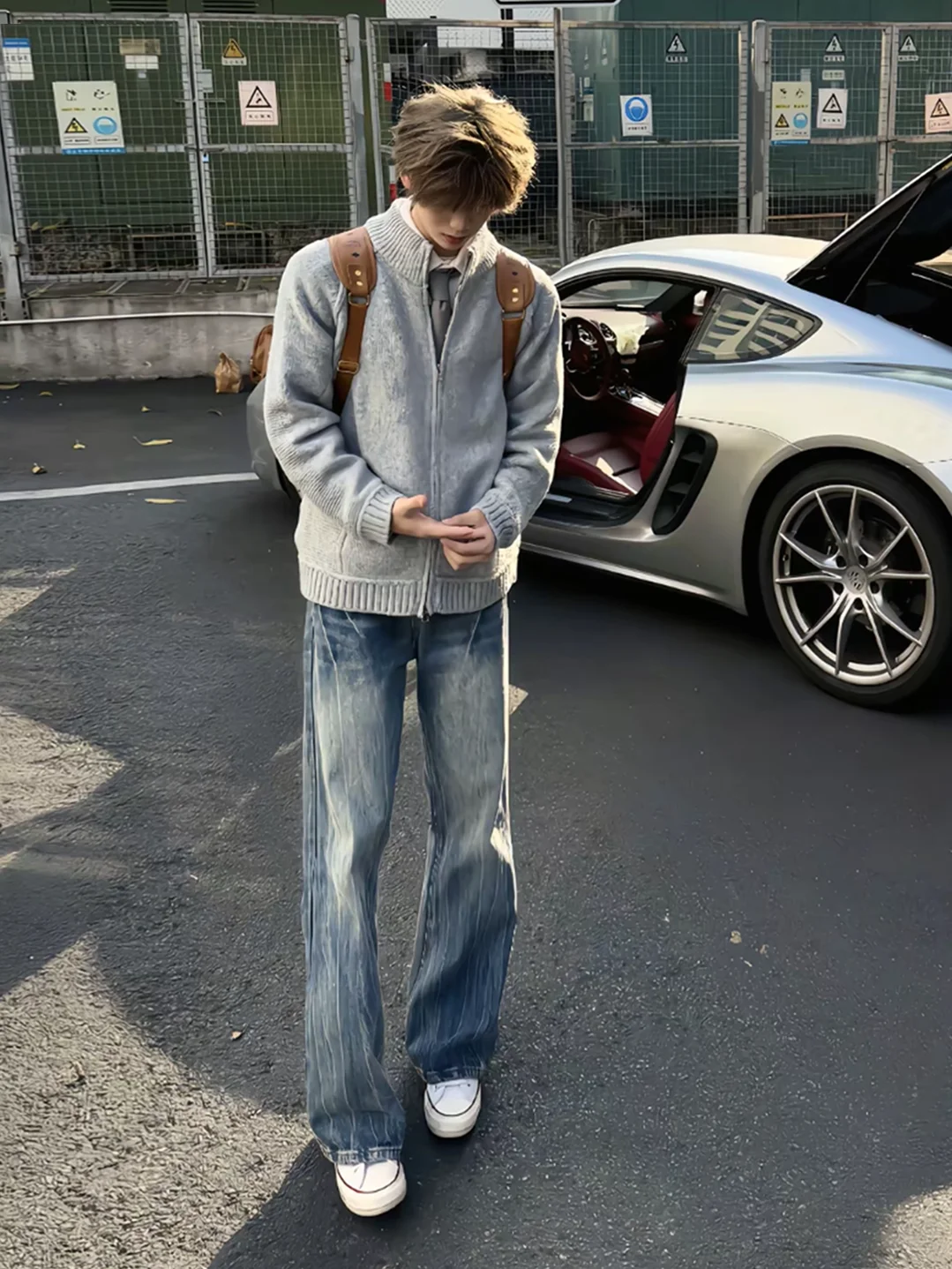 

Cleanfit Blue Lightning Pattern Jeans Men's Spring American High Street Micro Flare Straight Knife Pants Casual Jeans