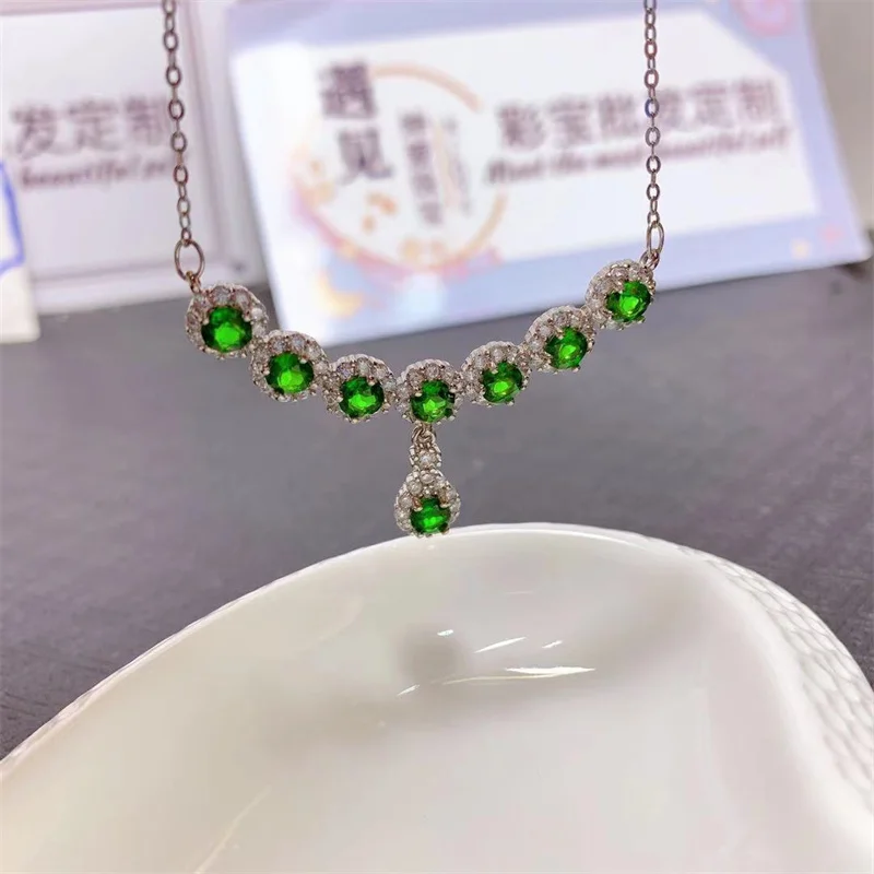 

Natural Original 925 Silver Necklace Pendant for Women Girl Chrome Diopside Anniversary Gift with Certificate