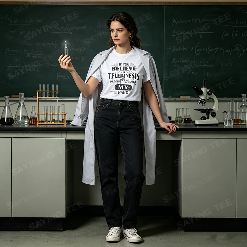 Wenn Sie an Telekinese glauben, bitte heben Sie meine Hand an – Humor-T-Shirt im Y2K-Stil, personalisiertes Spruch-T-Shirt, Humor-T-Shirt für Damen und Herren – Detail 3
