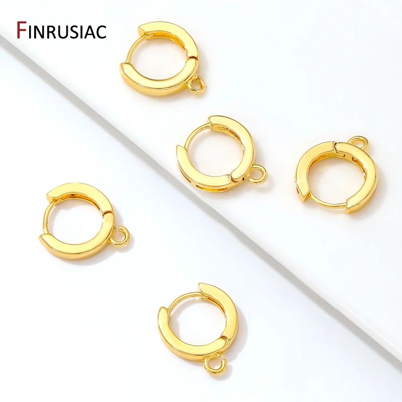 18K Gold Plated Brass Simple Round Earring Hooks With Loop,Ear Wire Hooks Fixtures For DIY Jewelry Making Components