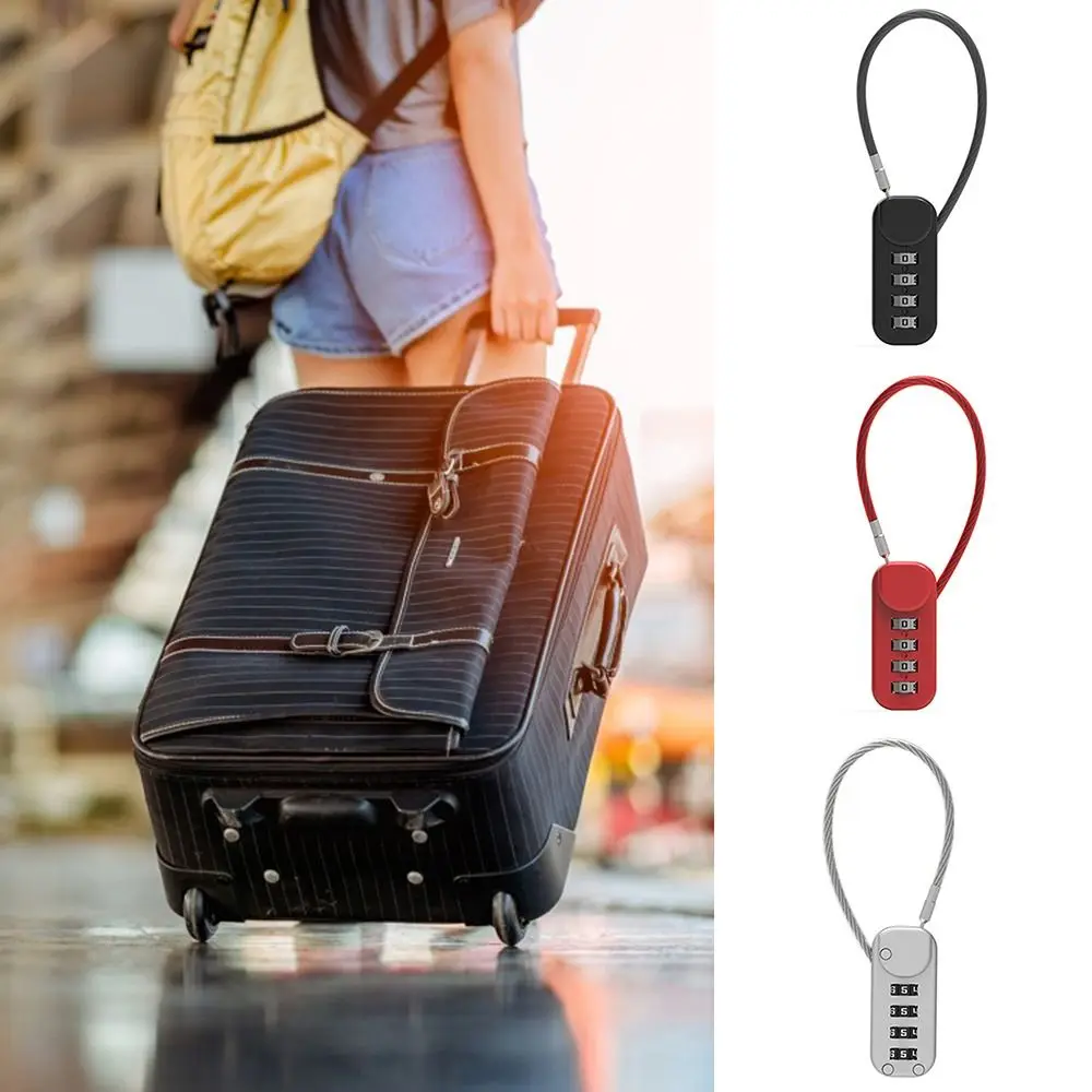 Portable Zinc alloy 4 Digit Password Lock Anti-theft Wire Rope Backpack Zipper Lock Padlock Luggage Combination Lock Home