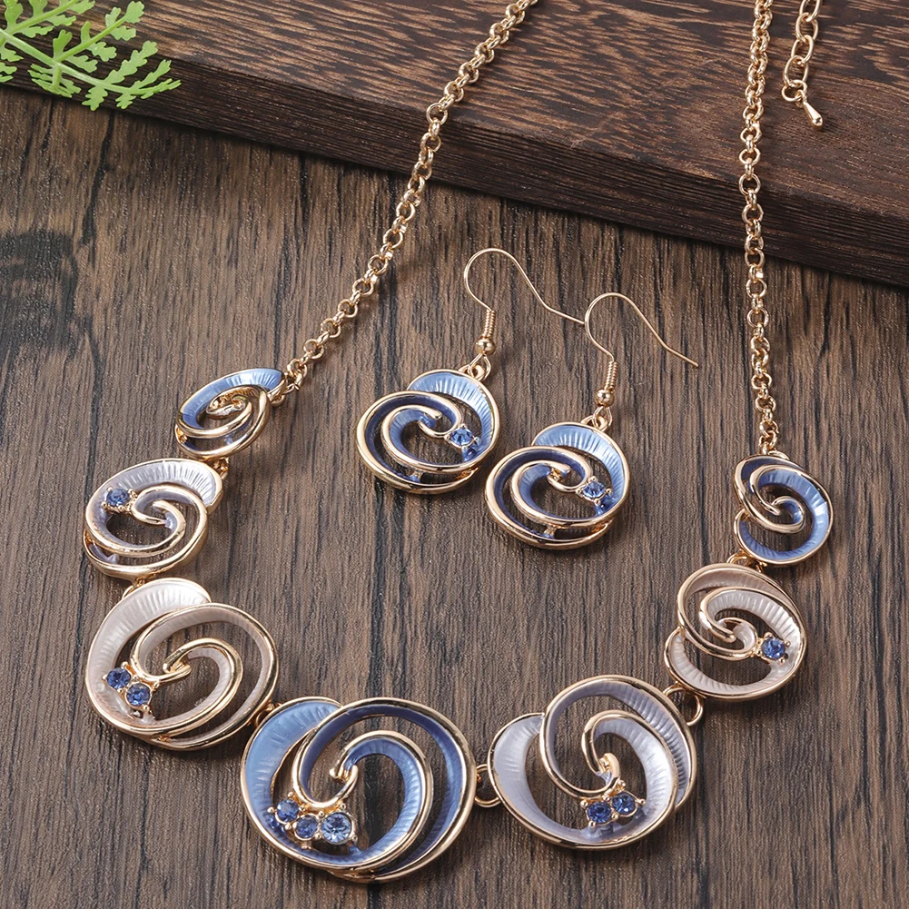 Fashion Drip Oil Geometric Necklace and Earrings Set for Women Accessories New Trendy Gold Color Jewelry Sets Party Gift