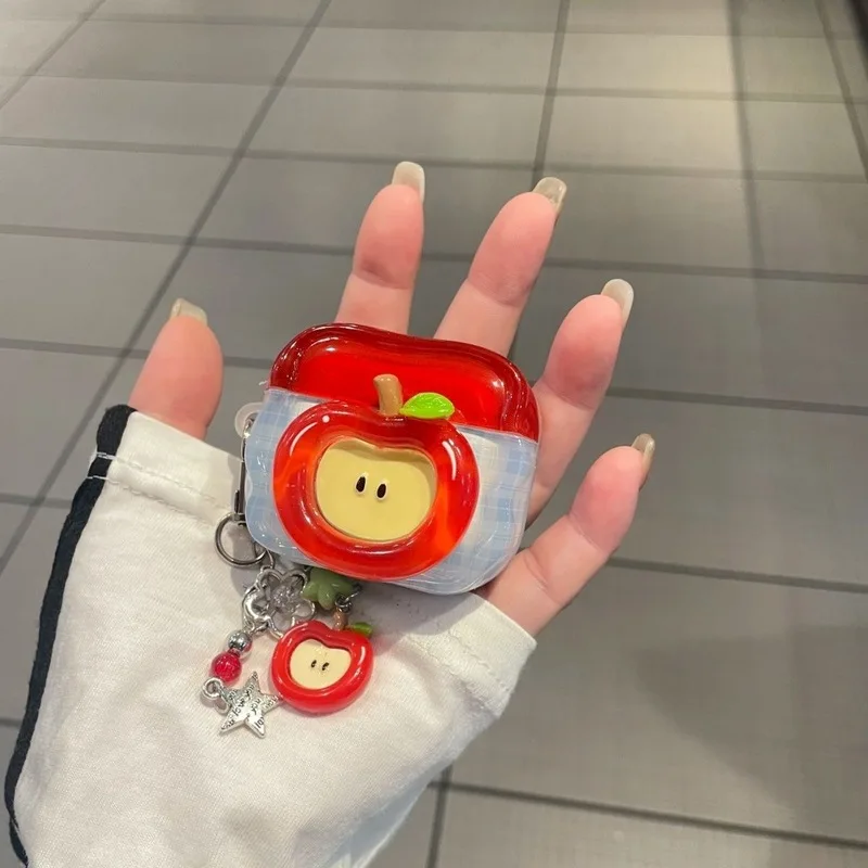 Cute Summer Refreshing 3d Apple Design Protective Sleeve For Airpods 4/3/2 Gen Bluetooth Earphone Case Pro2 Cartoon Style Simple