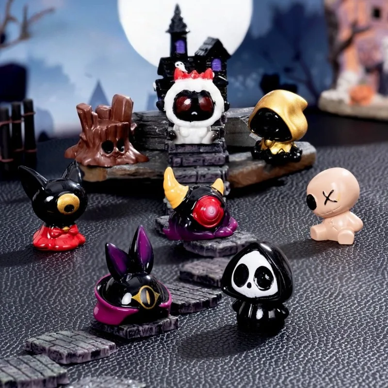 8Pcs Creative Halloween Resin Ornament Micro Landscape Reaper Demon Figure Tabletop Ornament Accessories
