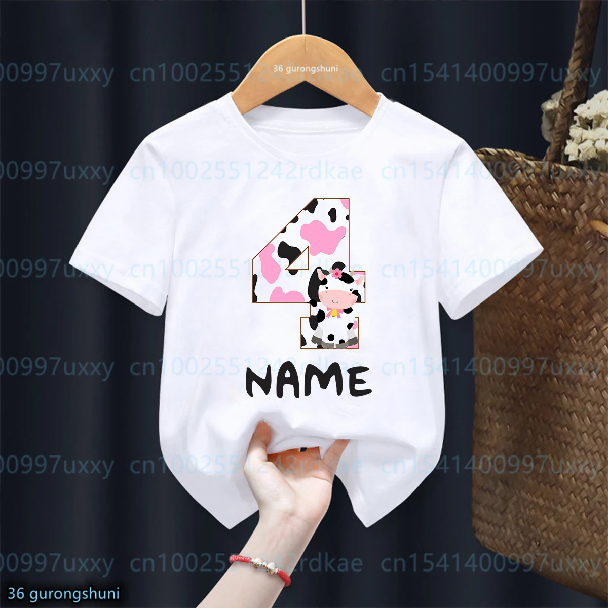 

New kids tshirt Funny cow animal cartoon print girls t-shirt Personalized name for children's birthday gift clothing tshirt