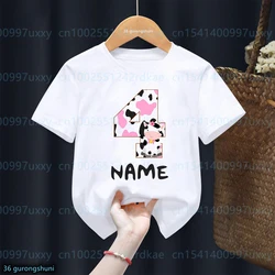 New kids tshirt Funny cow animal cartoon print girls t-shirt Personalized name for children's birthday gift clothing tshirt