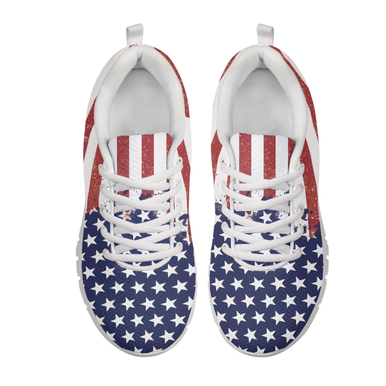 Coloranimal 4th of July Low Top Athletic Trainers Featuring American Flag, Mesh EVA Sole Sneakers for Running Walking