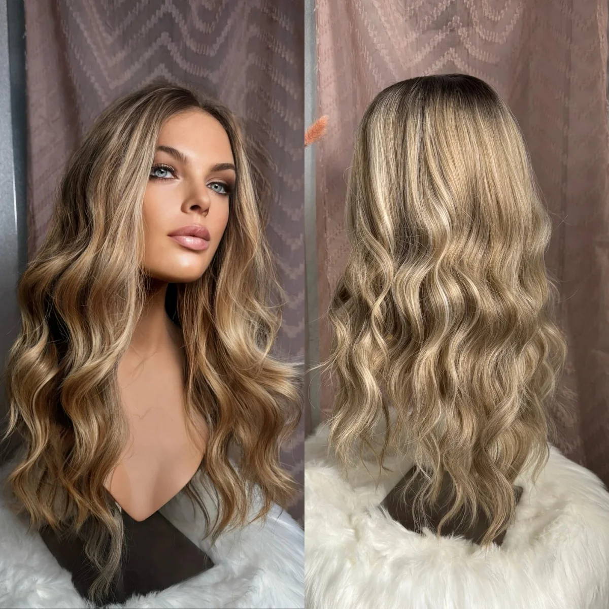 

Длинный вьющийся парик платиновой блондинки с темными корнями, термостойкие синтетические волосы для женщин, повседневная одежда для косплея