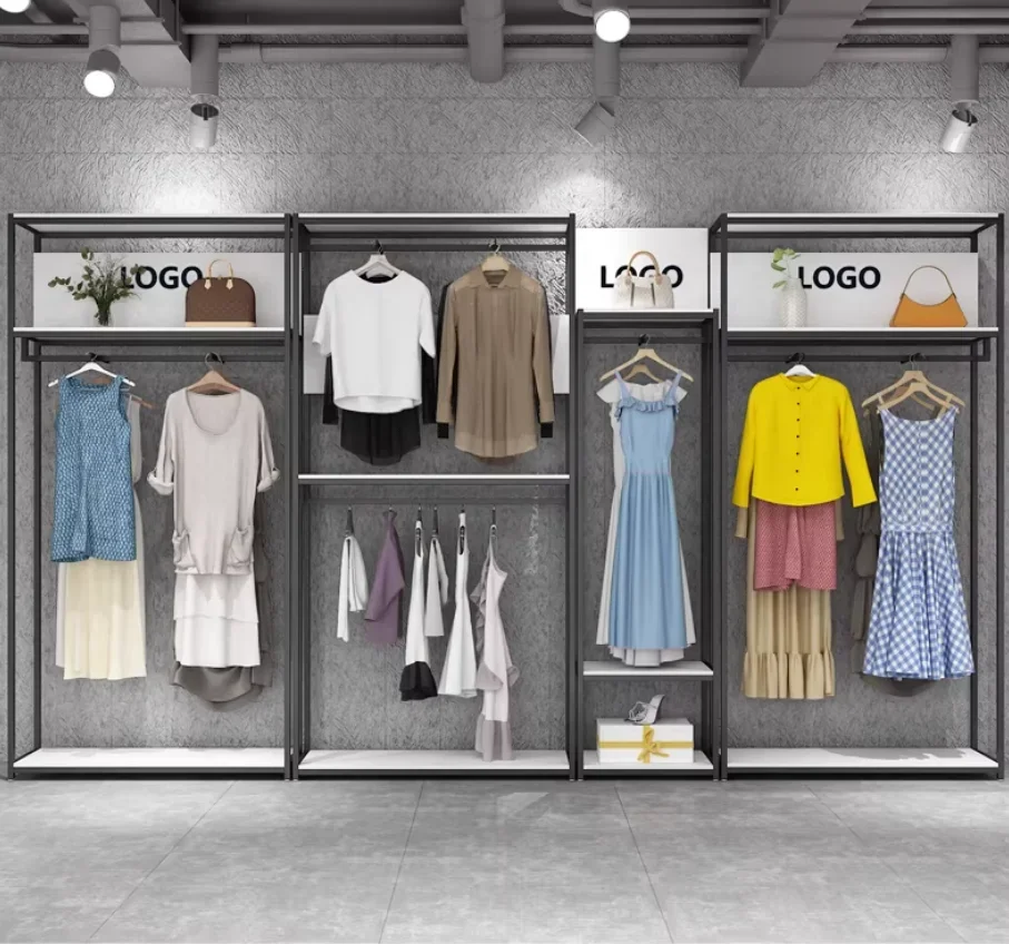 

Clothing Storeclothing Shelf Display Rack Women's Clothing Store Decoration Hanger Wrought Iron Shopping Mall Display Wardrobe D