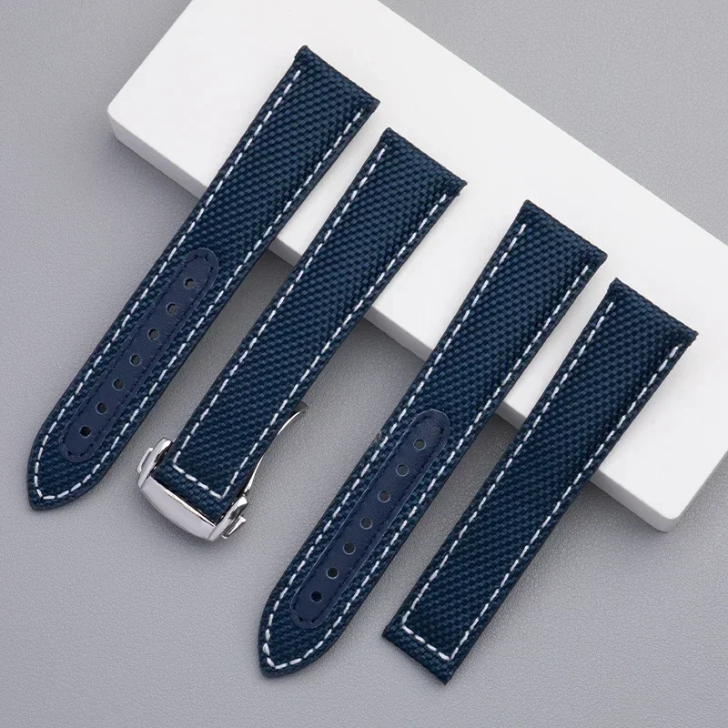 20/22mm Canvas Nylon Leather Watch Band For Omega Strap Seamaster Speedmaster 300 AT150 Snoopy 310 Steel Buckle Bracelet