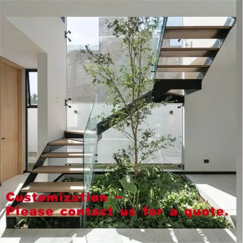 custom.Indoor Straight Staircase Glass Side Panels Wood Steps Clean Line Architectural Style