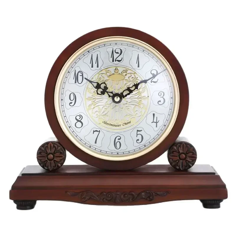 European Style Solid Wood Desktop Silent Clock Decoration for Living Room and Office Retro Clock Decoration