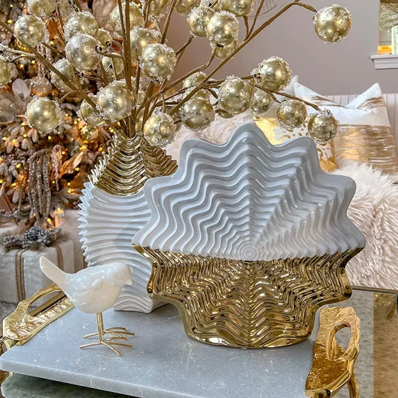 

Golden Ceramic Vase Fringe Geometry Flower Vase Flower Arrangement Wedding Accessories Porcelain Home Decoration Vases Pots