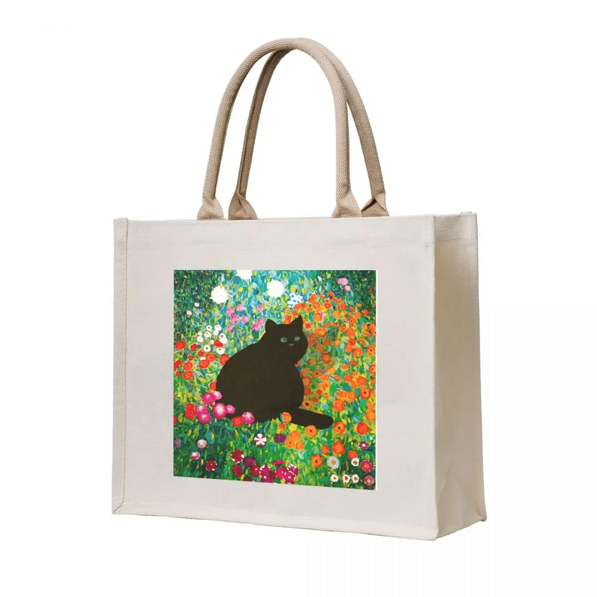 Gustav Klimt Cat ,Klimt Garden Cat , Funny Cat mom gift, Black Art Tote Bag tote bag woman Big bag women
