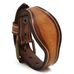 New simple vintage genuine leather cuff bracelet for men