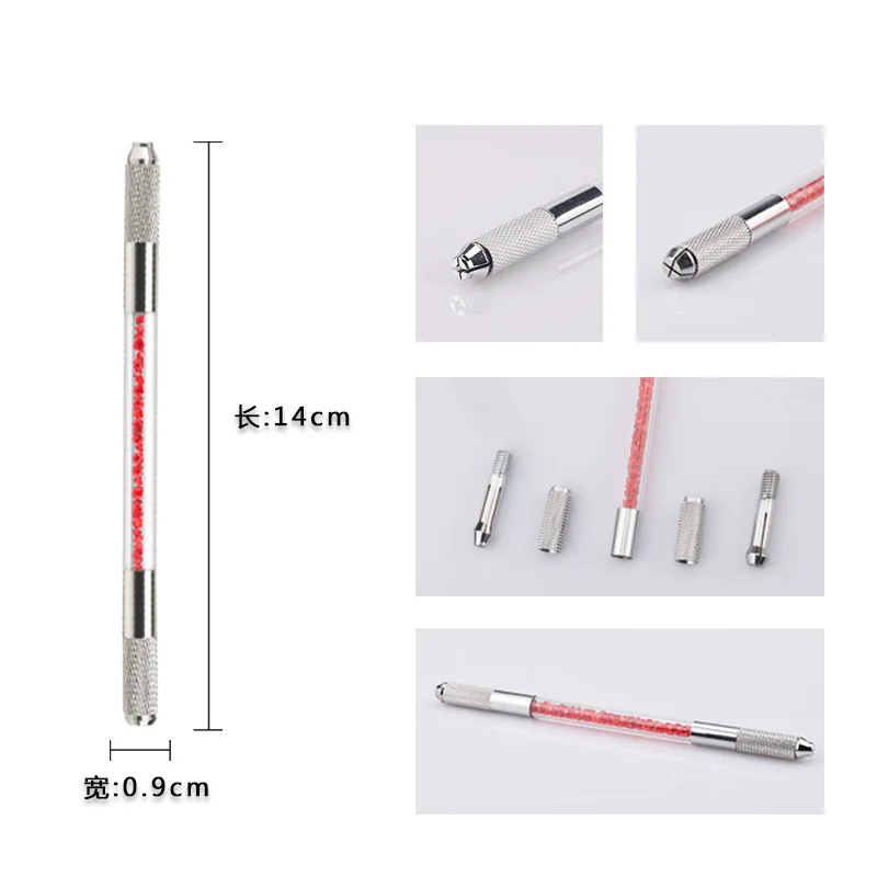 Hot Sale Double Crystal Acrylic Tattoo Pen 2 usage For Flat or Round Needles Microblading Permanent makeup Eyebrow Tools