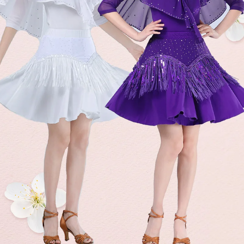 Dance Short Skirt High Waist Solid Color Tassel Skirt Fashionable Shiny Rhinestone Performance Skirt Women's Short Skirt New