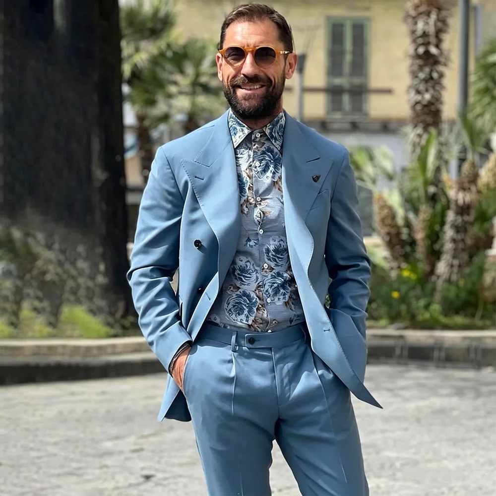 Elegant Double Breasted Men's Suit Set 2 Pieces Custom Tuxedo For Men Peak Lapel Wedding Prom Groom Party (Jacket + Pants)