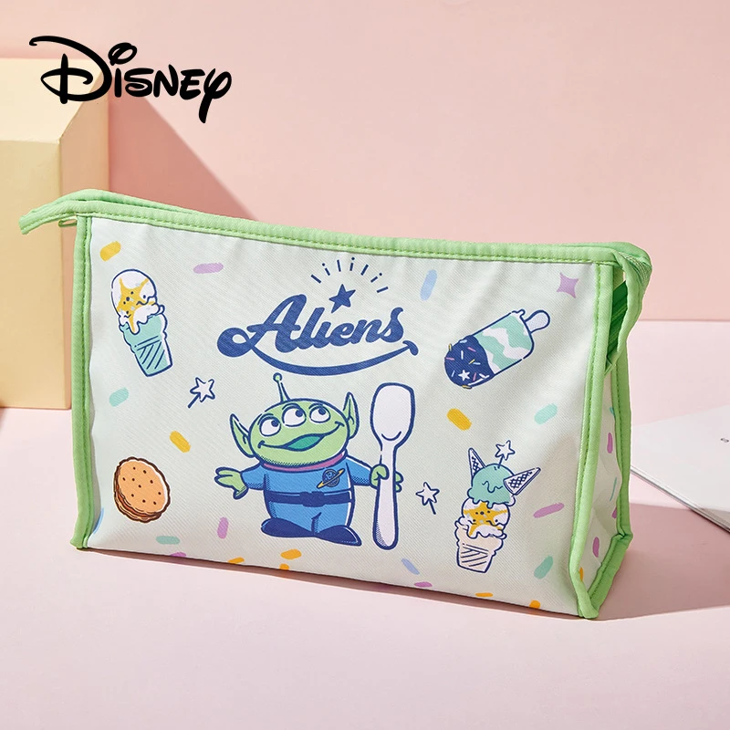 MINISO Disney Cartoon Cute Print Strawberry Bear Makeup Bag Travel Portable Storage Bag Multi functional Zipper Wash Bag