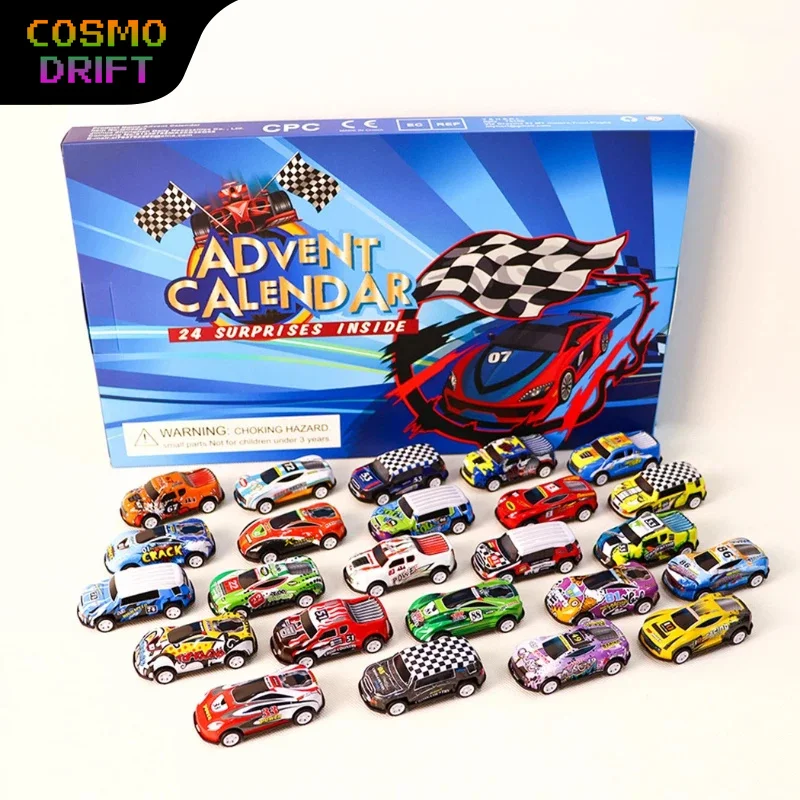 

Адвент-календарь с гоночным автомобилем, 24-дневный обратный отсчет, слепая коробка, игрушка, рождественский подарочный набор с моделями мини-автомобилей, праздничные подарки