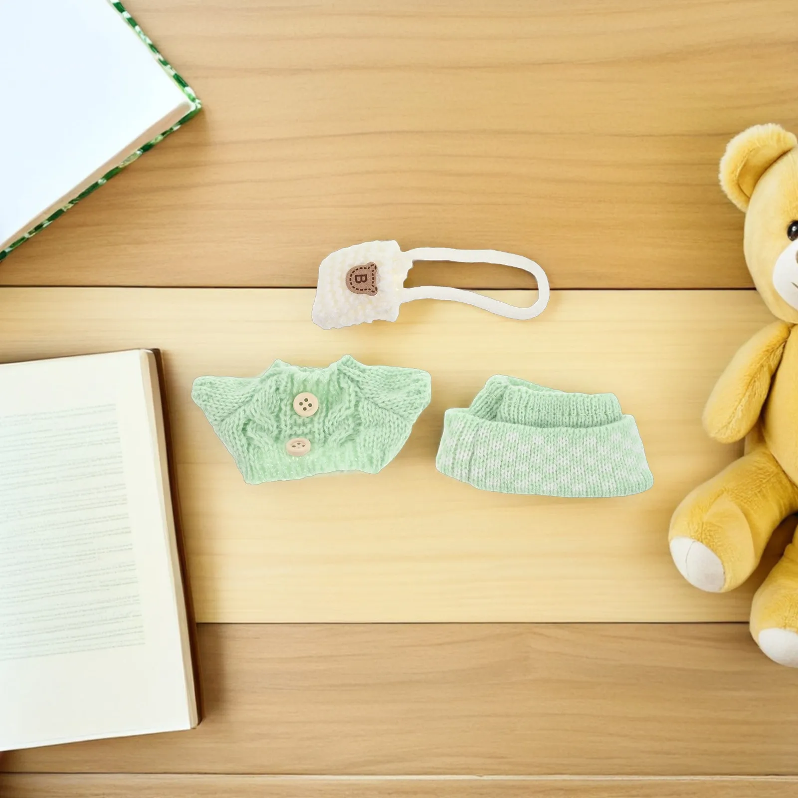 

1Set Knitted Sweater Outfit Set for 17Cm with Hat Mini Bag Winter Dress-Up Clothes Cute Stuffed Animal Clothing Dollhouse