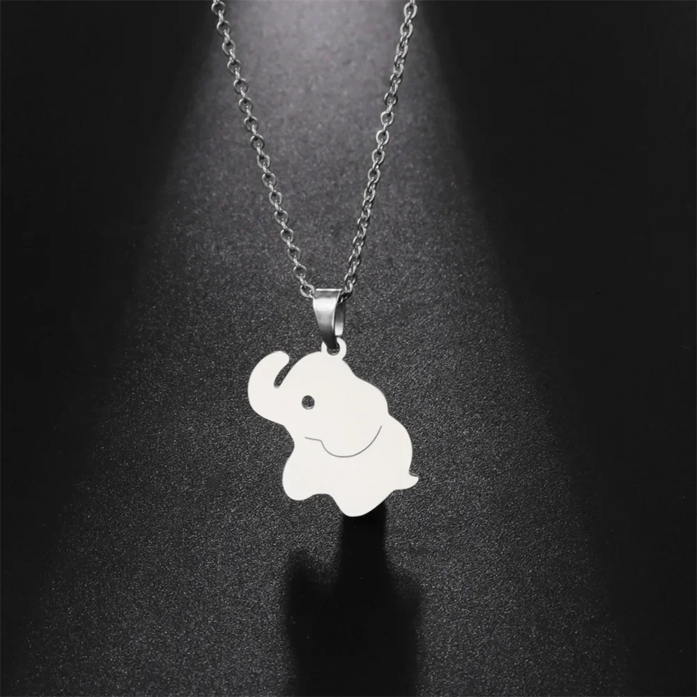 Stainless Steel Necklaces Elephant Animal Pendant Chain Collar Charm Fashion Gold Color Necklace For Women Jewelry Party