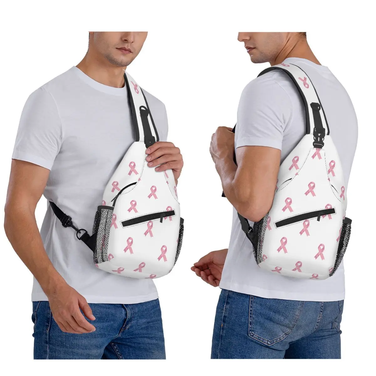 

Розовая лента, нагрудная сумка с информацией о раке молочной железы, мужской рюкзак через плечо на слинге, нагрудная сумка, дорожный походный рюкзак, сумка на плечо