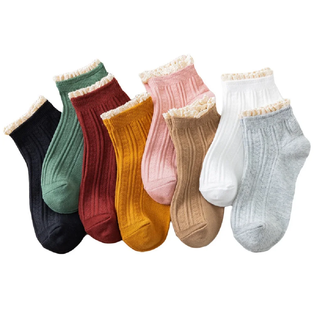 Fashion Funny Cute Streetwaer Girls Solid Candy Color Lace Socks Ruffles Women Socks Hosiery Cotton Socks