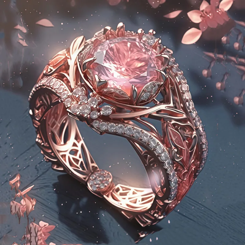 Luxury inlaid zircon flower ring Valentine's Day gift wedding banquet high-end jewelry
