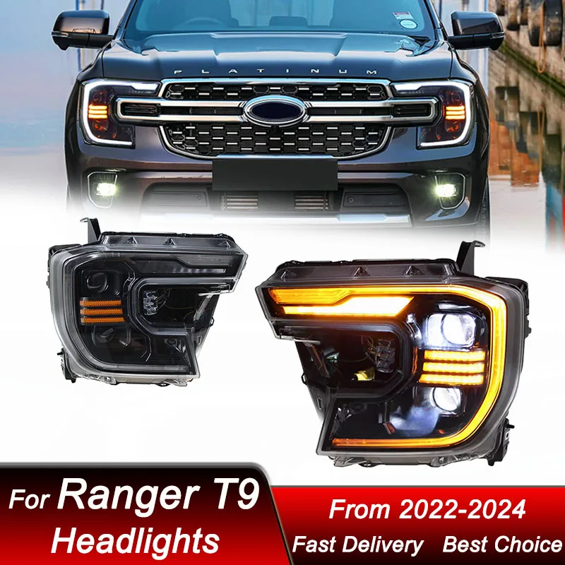 Car styling Headlights For Ford Ranger T9 2022-2024 to new style full LED Auto Headlamp Assembly Projector Lens Accessories Kit