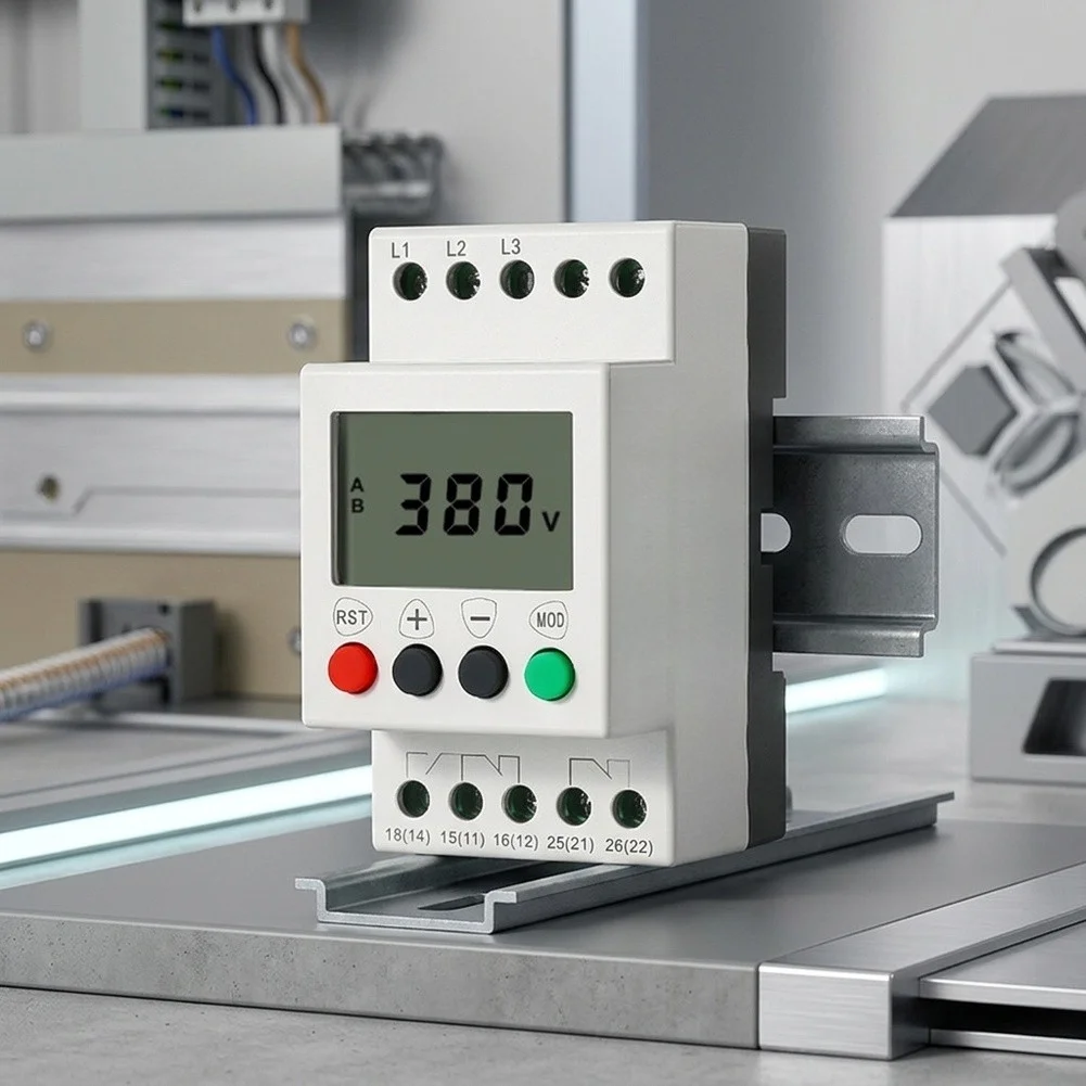 1pc JVR1000-A Digital 3phase Three-Wire Voltage Phase Sequences Protector 208-480VAC For Machine Tools Easy Installation