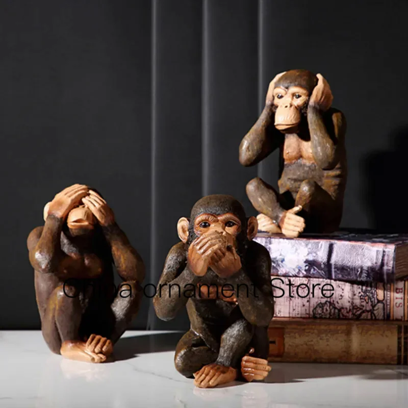 HOTSALE THREE WISE MONKEY STATUE NOT SEE NOT LISTEN NOT SAY MONKEY ARTS SCULPTURE CRAFTS LIVING  ROOM PORCH DECORATION