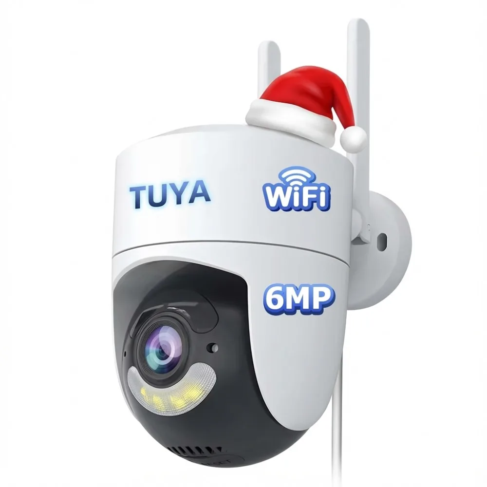 SHIWOJIA 6MP TUYA Smart Camera 2.4G WiFi Security Camera Outdoor Color Night Vision Motion Detection Spotlight IP66 Waterproof