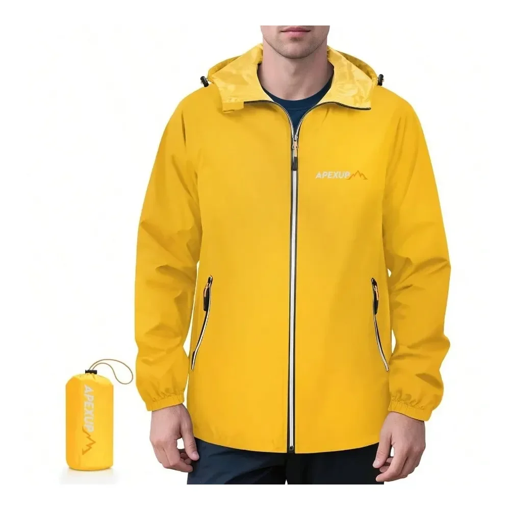 Packable Rain Jacket Men With Reflective Zipper Lightweight Waterproof Raincoat Mens Rain Jacket For Outdoor Sports