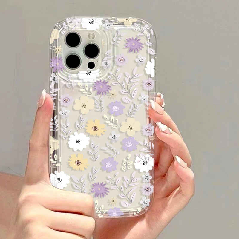 Flower Clear Phone Case For iPhone 14 16 13 11 15 12 17 Pro Max Air 16E XR 7 8 Plus SE 2022 Shockproof Silicone Soft Cover Funda